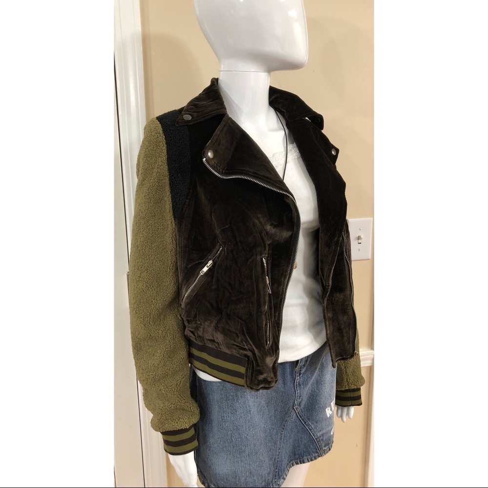 POL clothing woman’s size M jacket biker motorcycle brown bomber velvet Sherpa - Picture 10 of 15